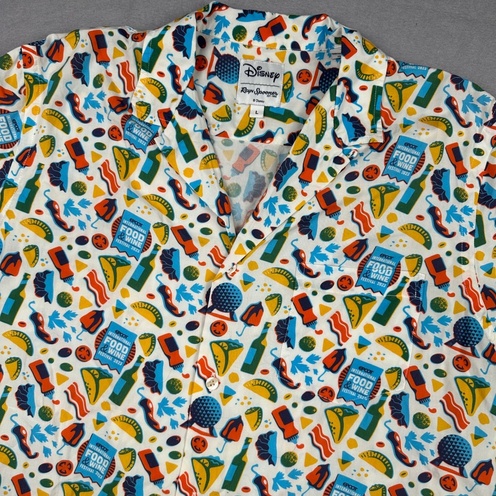 Disney Reyn Spooner Epcot Food & Wine Festival 2023 Rayon Shirt Mens L White
